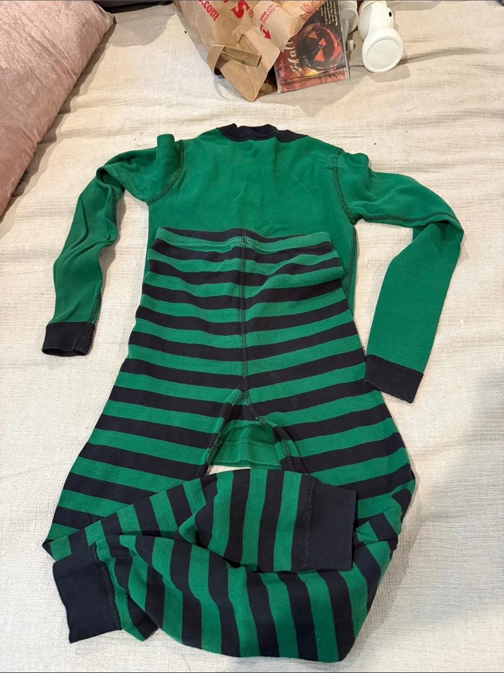 Hanna Andersson Halloween Green and Black Frankenstein Pajama Set